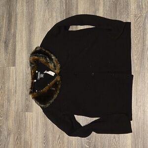 NWT Harold's black button front cardigan with faux fur collar sz XL